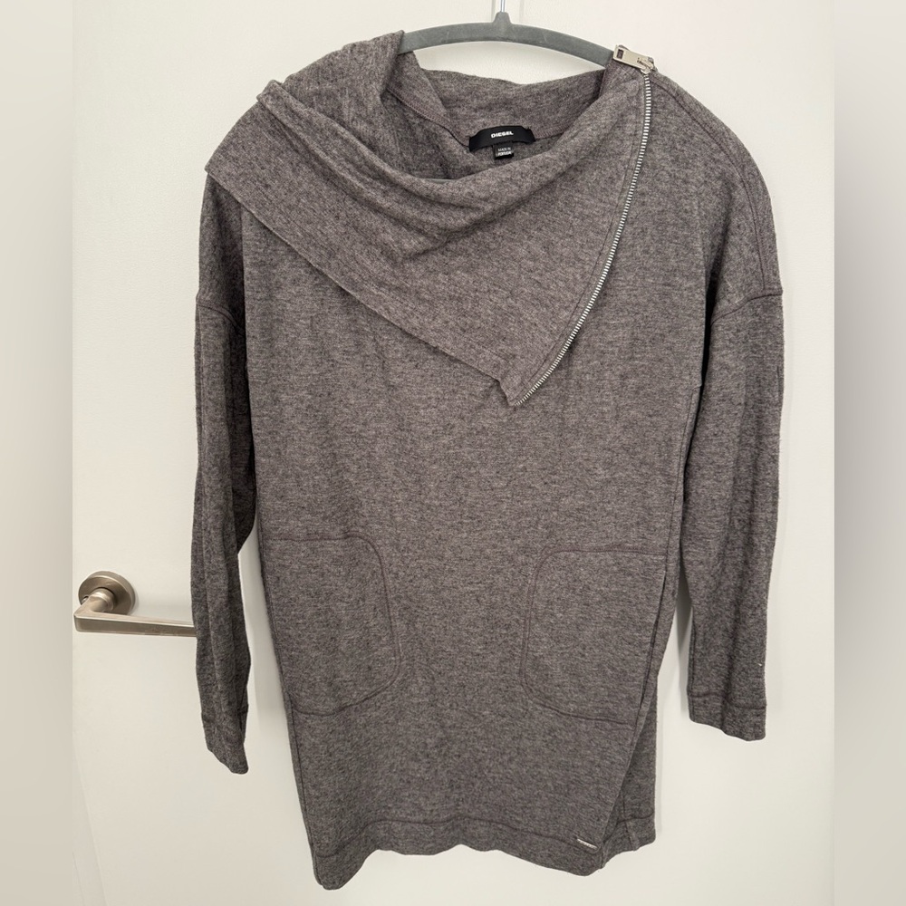 Diesel Gray Cowl Neck with Zipper Dress (Small)